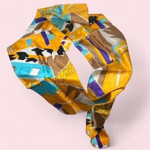 💛Vintage Retro Gold & Teal Abstract Satin Scarf